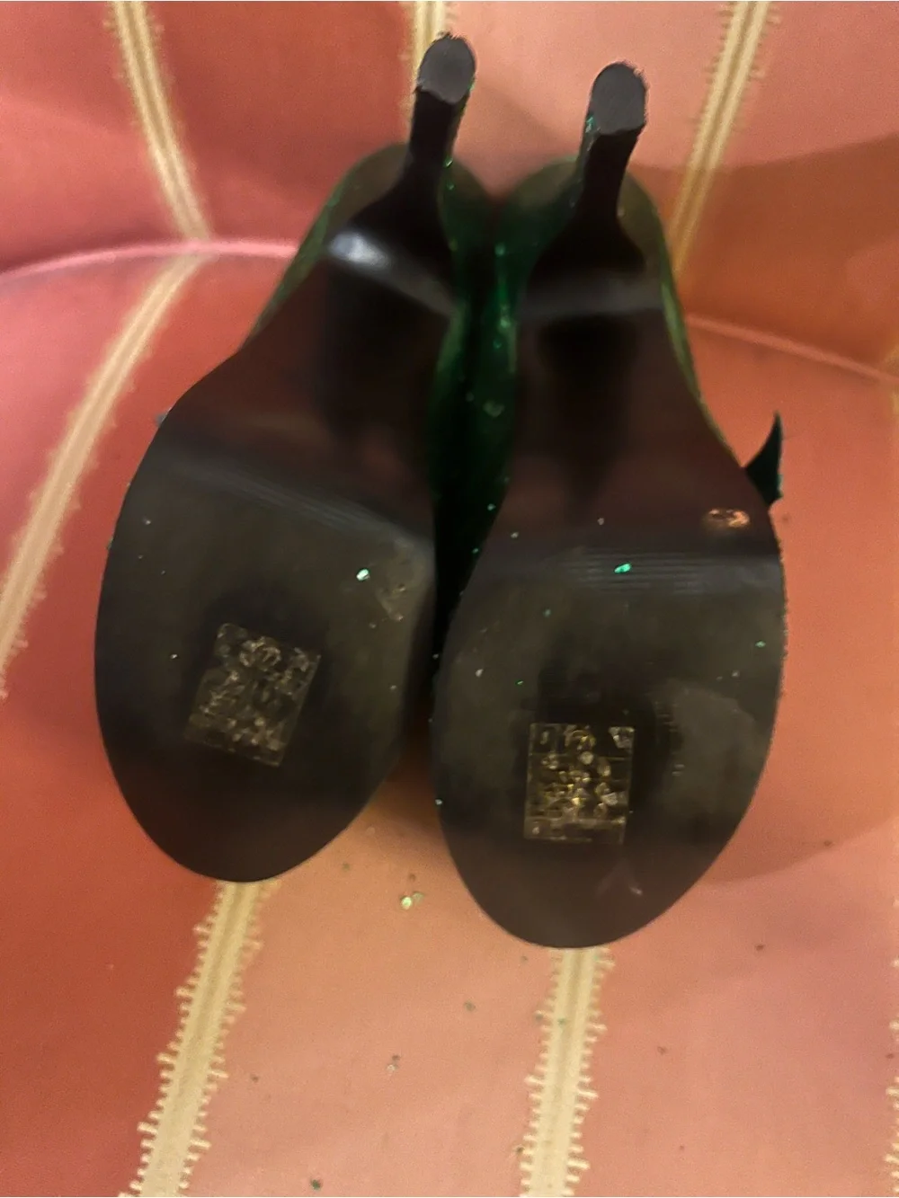 Bordello Green Glitter Heels Sz 7 Burlesque Showgirl Christmas St. Patrick’s Day